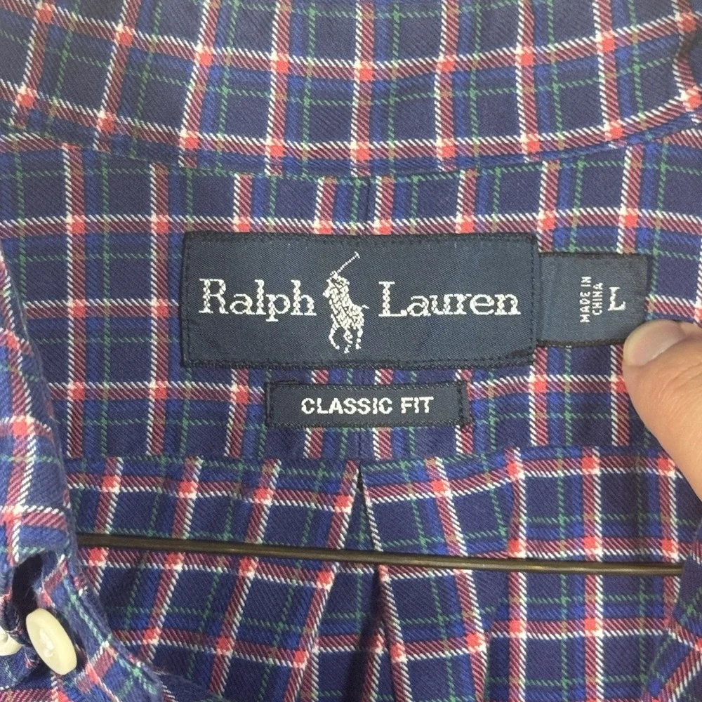 Polo Ralph Lauren Size L Green Navy Plaid Poplin‎ Long Sleeve Button Down Shirt
